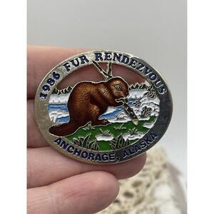 Vintage 1986 Anchorage Fur Rendezvous "Fur Rondy" Closed Back Clasp Pin Beaver